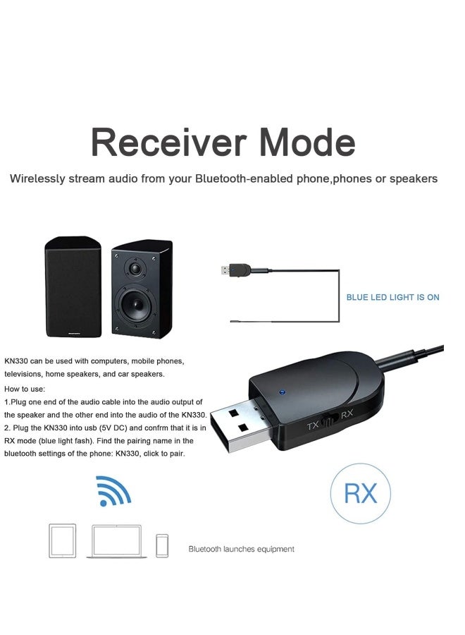 Bluetooth 5.0 Adapter, Aux to Bluetooth Converter, Usb to Bluetooth Receiver, Plug and Play Bluetooth, Bluetooth Transmitter Receiver, Bluetooth Audio Connectivity, USB Audio Receiver, for Pc/Tv/Car - Image 3